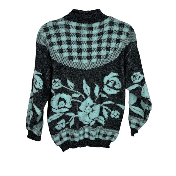 Vintage Arielle Grandmacore Granny Chic Floral & Checkered Cozy Knit Sweater Mad - Picture 7 of 7